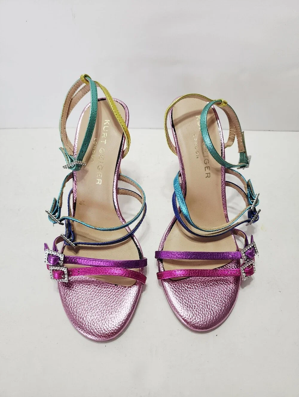 Kurt Geiger Pierra Rainbow Metallic Strappy Stiletto Sandals Size 38